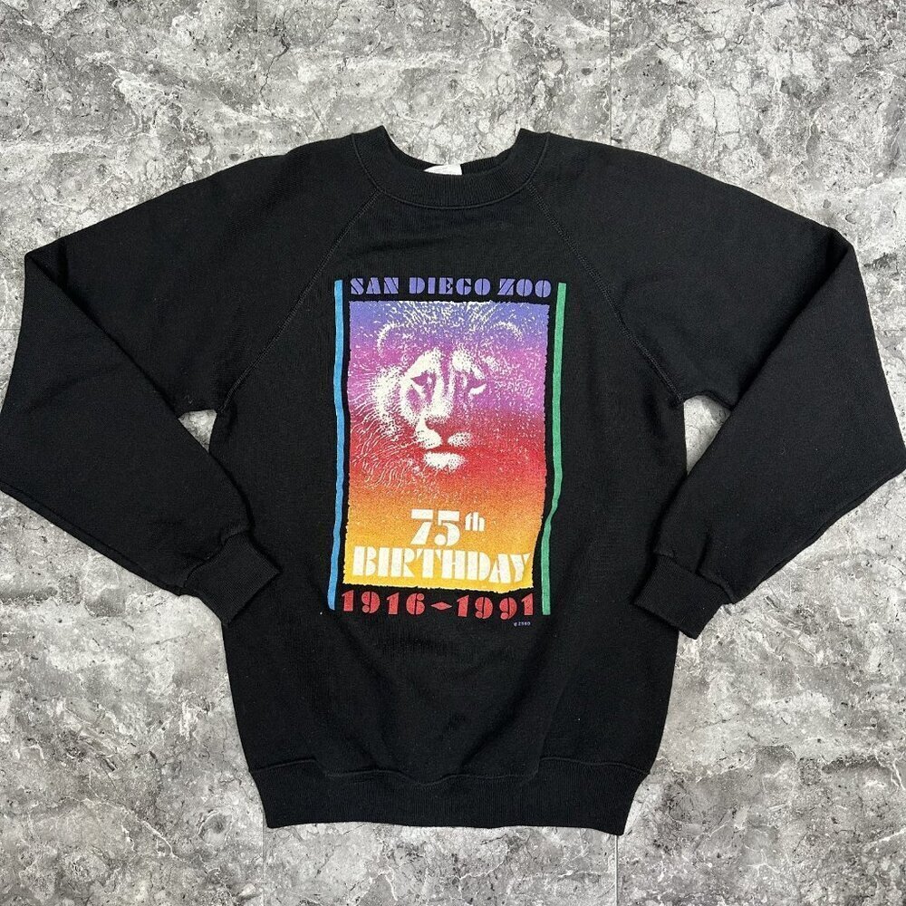 Vintage San Diego Zoo 75th Anniversary Sweater 90s Youth Large 14/16 Black